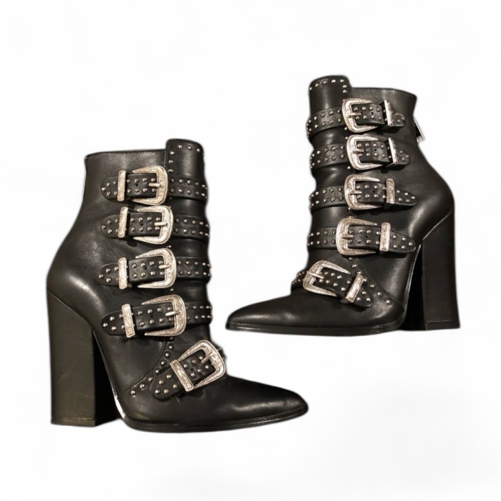 Steve Madden Black Ankle Boots with Silver Buckles 6
